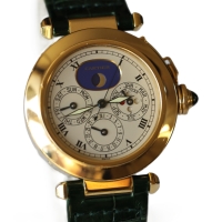 Cartier Pasha 18k / 750 Gelbgold Ewiger Kalender Perpetual Herrenuhr Ref.: 30003 mit Box