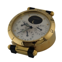 Cartier Pasha Tischuhr Desk Clock Pendulettes Kalender GMT Mondphase 8913 Papiere