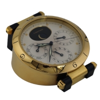 Cartier Pasha Tischuhr Desk Clock Pendulettes Kalender GMT Mondphase 8913 Papiere