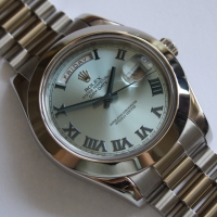 Rolex Day-Date II in Platin Eisblau Römisch 218206 Herrenuhr 2013 LC100 FULLSET