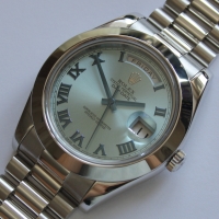 Rolex Day-Date II in Platin Eisblau Römisch 218206 Herrenuhr 2013 LC100 FULLSET