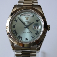 Rolex Day-Date II in Platin Eisblau Römisch 218206 Herrenuhr 2013 LC100 FULLSET
