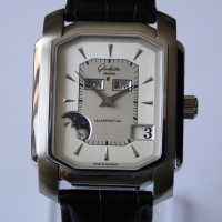 Glashütte Original Senator Karrée Ewiger Kalender Stahl Herrenuhr NOS FULLSET